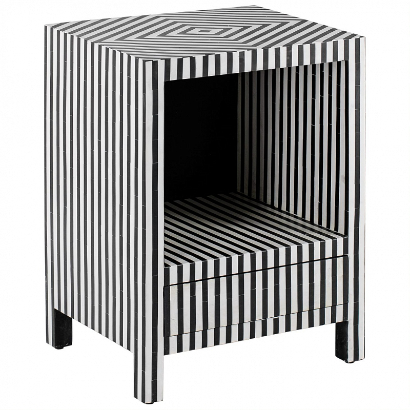 Тумбочка Black&white large storage Indian Bone Inlay nightstand Черно-белый в Краснодаре | Loft Concept 