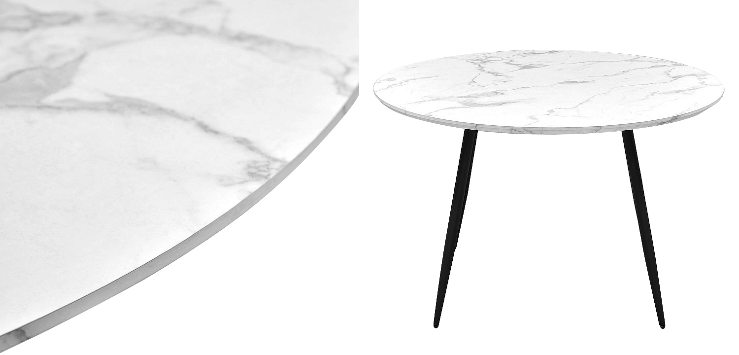 Стол круглый Calvert Table белая столешница с рисунком под мрамор Стол круглый Calvert Table белая столешница с рисунком под мрамор - Loft-Concept в Краснодаре
