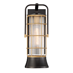 Настенный фонарь цилиндрической формы с рифленым стеклом в золотом каркасе на черном прямоугольном основании Eurofase варинант исполнения - 2 | Loft Concept в Краснодаре