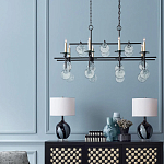 Люстра линейная черная с круглыми прозрачными подвесками  Horizontal Rectangular Chandelier варинант исполнения - 2 | Loft Concept в Краснодаре