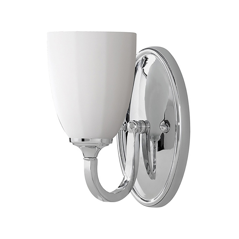 Бра для ванных комнат с белым стеклянным плафоном в форме бокала на овальном основании цвета хром с изогнутым держателем Feiss Хром Белый в Краснодаре | Loft Concept 