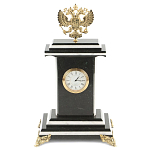 Часы настольные бронзовые с Гербом России из натурального камня Змевик Stone Clock варинант исполнения - 1 | Loft Concept в Краснодаре