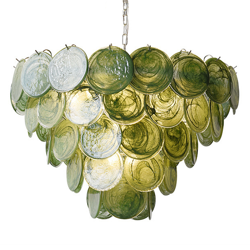 Люстра из зеленых стеклянных дисков с перламутровым эффектом Green Glowing Glaze Зеленый Серебряный Люстра из зеленых стеклянных дисков с перламутровым эффектом Green Glowing Glaze Зеленый Серебряный в Краснодаре | Loft Concept