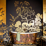 Обои ручная роспись в стиле Арт-деко Rateau Original colourway on Deep Rich Gold gilded paper варинант исполнения - 1 | Loft Concept в Краснодаре