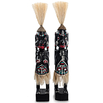 Комплект из 2-х деревянных статуэток Asmat Straw Headdress Statuettes Black Turquoise варинант исполнения - 4 | Loft Concept в Краснодаре