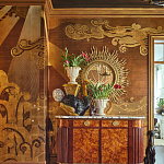 Обои ручная роспись в стиле Арт-деко Deco Dawn Bas Relief on Deep Rich Gold gilded paper варинант исполнения - 2 | Loft Concept в Краснодаре