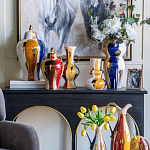 Ваза с крышкой и мазками синего и золого цвета на белом фоне Chinoiserie Ceramics варинант исполнения - 6 | Loft Concept в Краснодаре