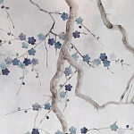 Обои ручная роспись Plum Blossom Inky Hokusai on Sterling Silver gilded silk варинант исполнения - 2 | Loft Concept в Краснодаре