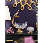 Чаша из прозрачного стекла на бронзовой подставке в виде павлина с рельефным хвостом Eden Garden варинант исполнения - 3 | Loft Concept в Краснодаре