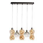 Люстра с 3-мя плафонами волнообразной формы цвета янтарь и 2-мя прозрачными шарообразными плафонами Lucid Rain  варинант исполнения - 2 | Loft Concept в Краснодаре