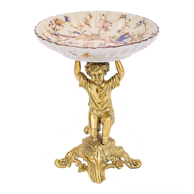 Чаша с цветочным орнаментом на ножке в виде бронзового ангела Eden Garden Мульти Бронза в Краснодаре | Loft Concept 