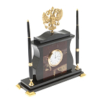 Часы настольные с Гербом России и 2-мя шариковыми ручками в комплекте Stone Clock варинант исполнения - 6 | Loft Concept в Краснодаре