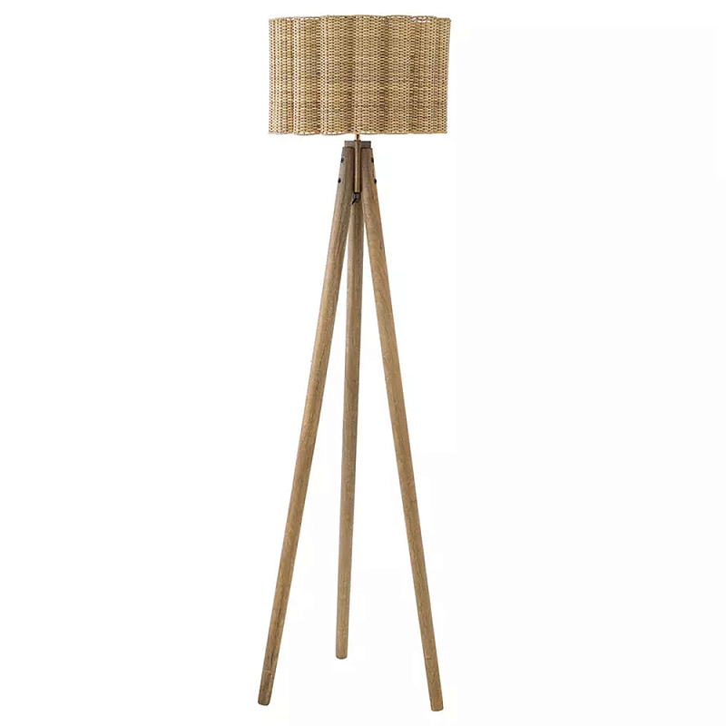 Торшер с плетеным абажуром на основании в виде треноги Lamp with Wicker Lampshade Бежевый в Краснодаре | Loft Concept 