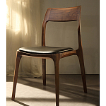 Стул деревянный с мягким сиденьем из черной натуральной кожи Moon Walnut Furniture варинант исполнения - 11 | Loft Concept в Краснодаре