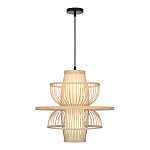 Подвесной светильник фигурный из деревянных прутьев с плафоном из натуральной ткани Light Inside the Cell варинант исполнения - 1 | Loft Concept в Краснодаре