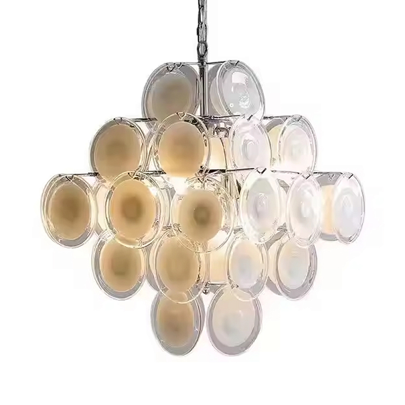 Люстра с каскадом из круглых декоративных элементов White Clear Glass Chandelier Белый Хром Прозрачный Люстра с каскадом из круглых декоративных элементов White Clear Glass Chandelier Белый Хром Прозрачный в Краснодаре | Loft Concept
