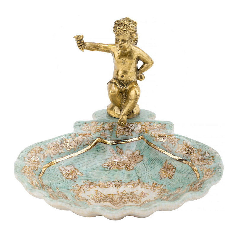 Блюдо с бронзовым ангелом Porcelain Angels of Paradise Бронза Бирюзовый Золотой в Краснодаре | Loft Concept 