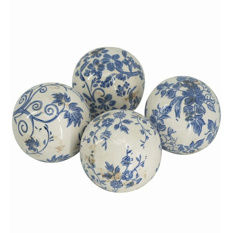 Набор керамических шаров с синей росписью Oriental Blue & White Ornament Vases Белый Синий Набор керамических шаров с синей росписью Oriental Blue & White Ornament Vases Белый Синий в Краснодаре | Loft Concept