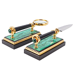 Настольный письменный набор из малахита и долерита с декором в виде герба России Leader Organizer варинант исполнения - 5 | Loft Concept в Краснодаре