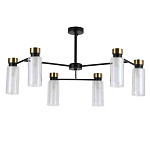 Люстра потолочная с 6-ю цилиндрическими плафонами из стекла и черным каркасом Noir Poise варинант исполнения - 1 | Loft Concept в Краснодаре