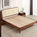 Кровать двуспальная с каркасом из дерева и мягким изголовьем Moon Walnut Bed варинант исполнения - 4 | Loft Concept в Краснодаре