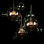 Люстра подвесная с прозрачными бирюзовыми стеклянными шарами и круглым основанием 3 лампы Giopato & Coombes варинант исполнения - 6 | Loft Concept в Краснодаре