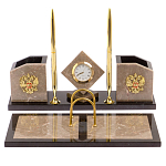 Настольный письменный набор из бежевого мрамора с часами Marble Accessory варинант исполнения - 1 | Loft Concept в Краснодаре