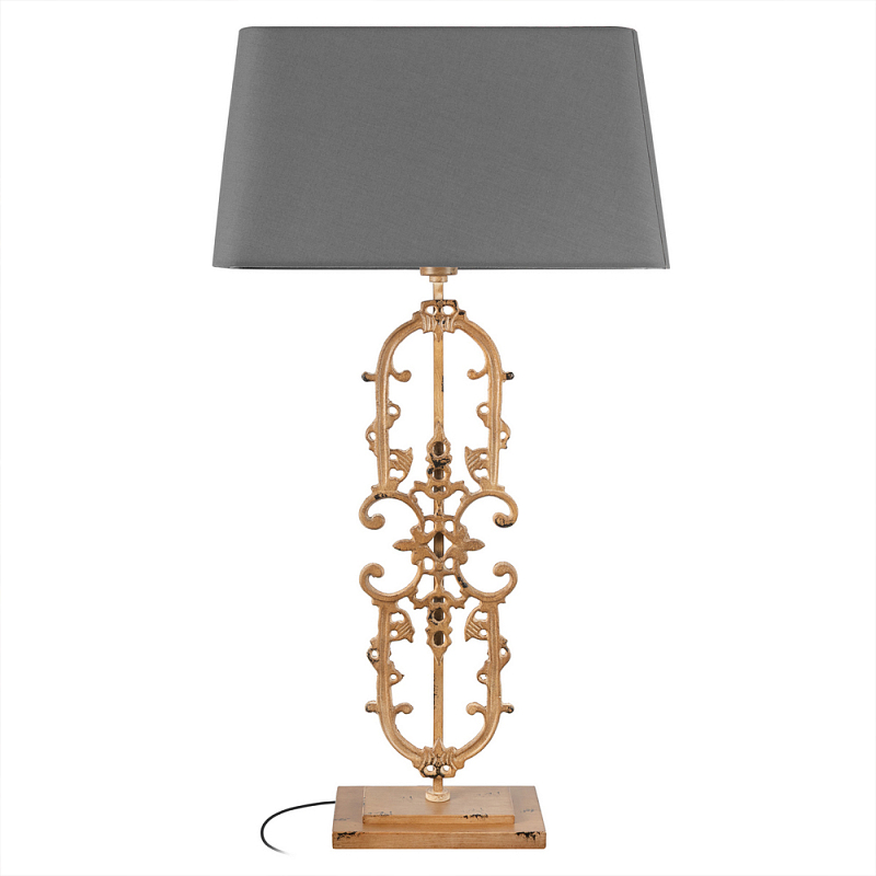 Настольная лампа на ажурном чугунном основании с тканевым серым абажуром Openwork Lamp Коричневый Серый в Краснодаре | Loft Concept 