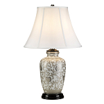 Настольная лампа с фарфоровым основанием с декоративным орнаментом и белым абажуром на темной круглой подставке Elstead Lighting варинант исполнения - 11 | Loft Concept в Краснодаре