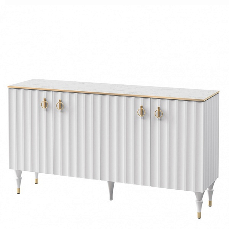 Консоль четырёхдверная с белым рельефным фасадом Expanses of Beauty Белый Золотой Белый Мрамор Bianco в Краснодаре | Loft Concept 
