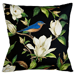 Декоративная подушка чёрная с изображением птицы в саду Blooming Blue Birds варинант исполнения - 1 | Loft Concept в Краснодаре