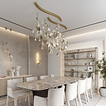 Люстра с золотистыми трубками и прозрачными стеклянными листьями на подвесах Sylva  варинант исполнения - 5 | Loft Concept в Краснодаре