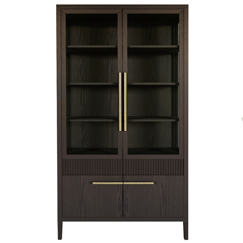 Витрина Primo со стеклянными фасадами и буфетом шпон Темный орех Темный дуб Золотой в Краснодаре | Loft Concept 