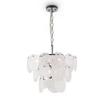 Люстра из белых стеклянных дисков на серебрянном каркасе White Glowing Reflectors варинант исполнения - 3 | Loft Concept в Краснодаре