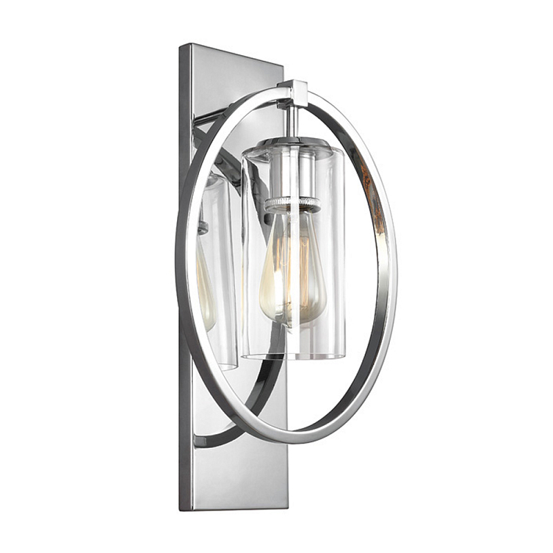 Бра цвета хром с круглой рамой и цилиндрическим прозрачным стеклянным плафоном на прямоугольном основании Feiss Хром Прозрачное Стекло в Краснодаре | Loft Concept 