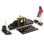 Настольный письменный набор из чёрного обсидиана с декором в виде льва Golden Lion варинант исполнения - 2 | Loft Concept в Краснодаре