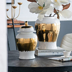 Ваза белая с крышкой и золотистыми фрагментами Chinoiserie Ceramics варинант исполнения - 1 | Loft Concept в Краснодаре