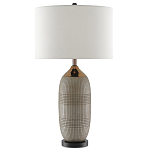 Настольная лампа керамическая с тканевым цилиндрическим абажуром Bullet варинант исполнения - 2 | Loft Concept в Краснодаре