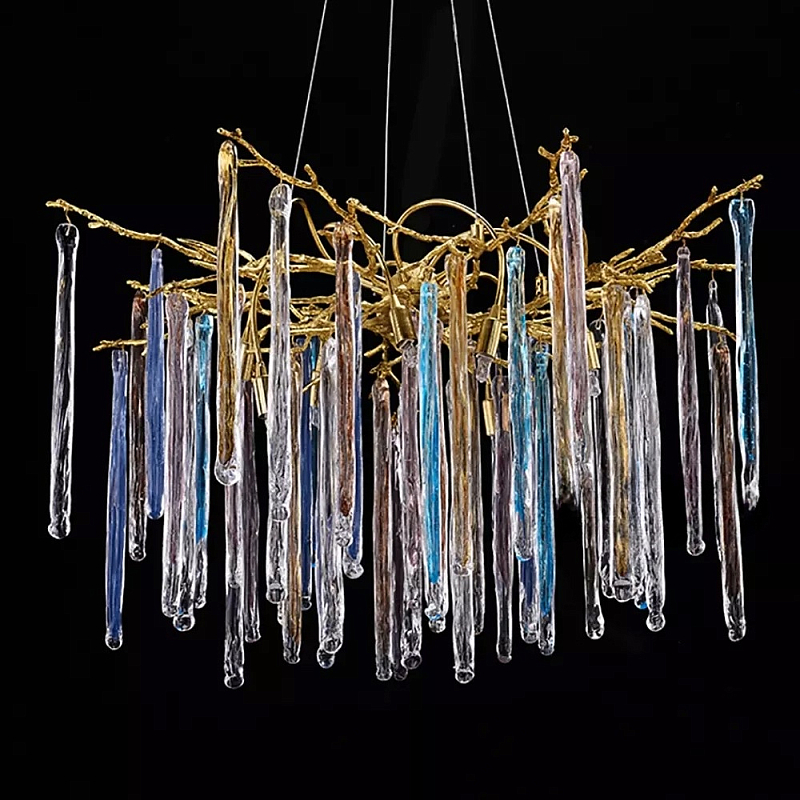 Люстра на подвесе с каркасом из металла и цветными подвесками из стекла Droplet Chandelier Золотой Прозрачный Голубой Янтарный Люстра на подвесе с каркасом из металла и цветными подвесками из стекла Droplet Chandelier Золотой Прозрачный Голубой Янтарный в Краснодаре | Loft Concept
