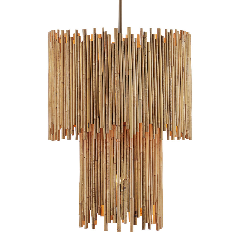 Подвесной светильник двухъярусный с абажуром из ротанга Wicker Furniture Бежевый в Краснодаре | Loft Concept 