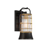 Настенный фонарь цилиндрической формы с рифленым стеклом в золотом каркасе на черном прямоугольном основании Eurofase варинант исполнения - 11 | Loft Concept в Краснодаре