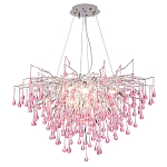 Люстра серебрянная с розовыми стеклянными подвесками в форме капель FAIRYTREE Light варинант исполнения - 3 | Loft Concept в Краснодаре