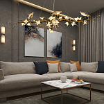 Люстра в виде золотой ветки с цветами и птичками Marvelous Garden варинант исполнения - 2 | Loft Concept в Краснодаре