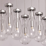 Люстра с 9-ю прозрачными плафонами из стекла в форме капли на прямоугольном потолочном основании цвета хром Lucid Rain  варинант исполнения - 4 | Loft Concept в Краснодаре