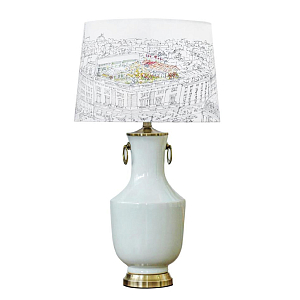 Настольная лампа с принтом на белом тканевом абажуре Roof Garden Lamp