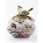 Шкатулка фиолетового цвета с рисунком бабочек и крышкой с фигуркой птицы на ветке Eden Garden варинант исполнения - 2 | Loft Concept в Краснодаре