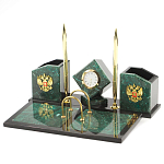 Настольный письменный набор из змеевика с часами и гербом Successful Leader варинант исполнения - 2 | Loft Concept в Краснодаре