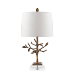 Настольная лампа с кремовым льняным цилиндрическим абажуром и ножкой в форме золотистой ветки Gilded Nola варинант исполнения - 7 | Loft Concept в Краснодаре