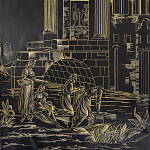 Обои ручная роспись Views of Italy Gold Outline варинант исполнения - 1 | Loft Concept в Краснодаре