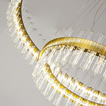 Люстра подвесная двухъярусная с золотистымыми кольцами и прозрачными стеклянными элементами Ring Horizontal варинант исполнения - 3 | Loft Concept в Краснодаре